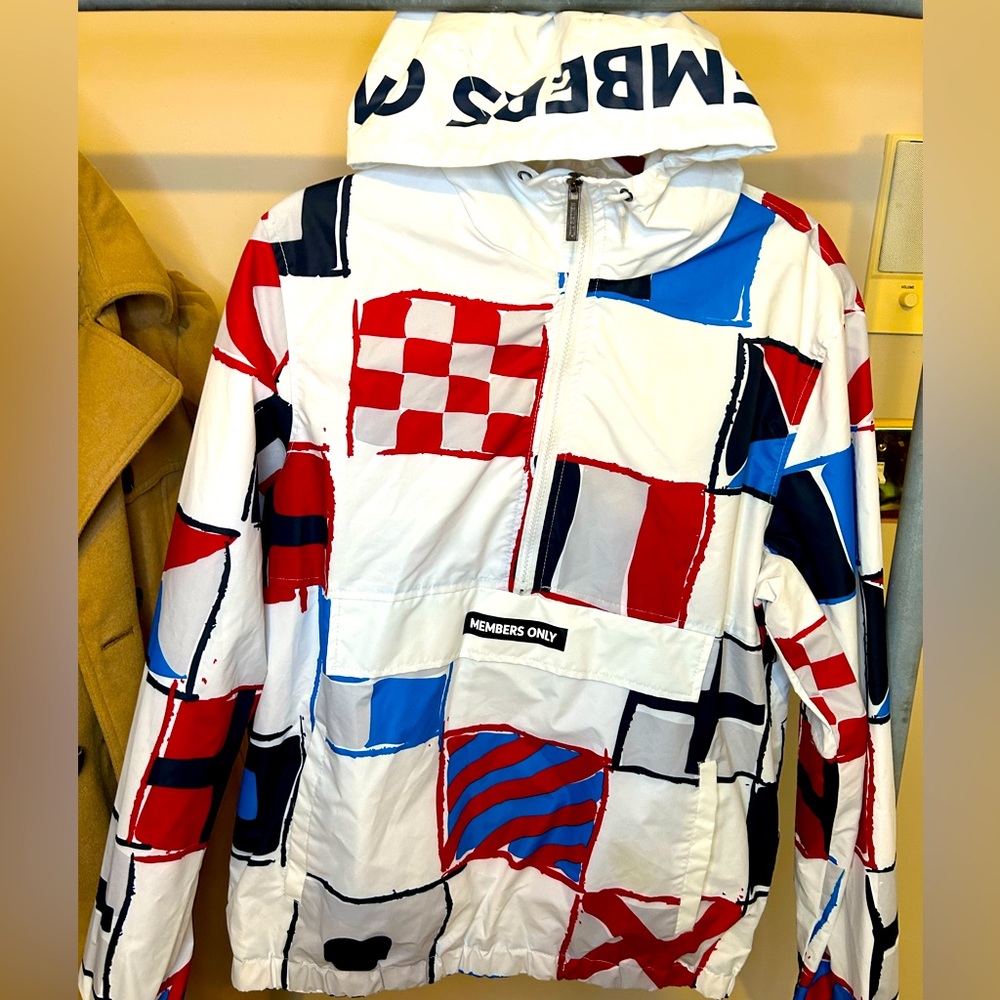 COPY - Mens Windbreaker Sz MEDIUM Hooded Nautical Rain Jacket Boating Beach Spo…